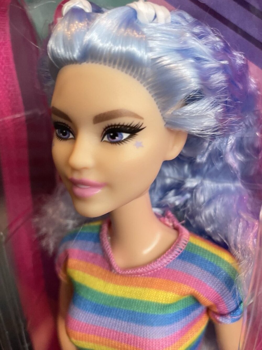 Mattel Barbie Fashionista Doll 170 Blue Hair Rainbow Top Black Skirt NIB Rare - Picture 5 of 12